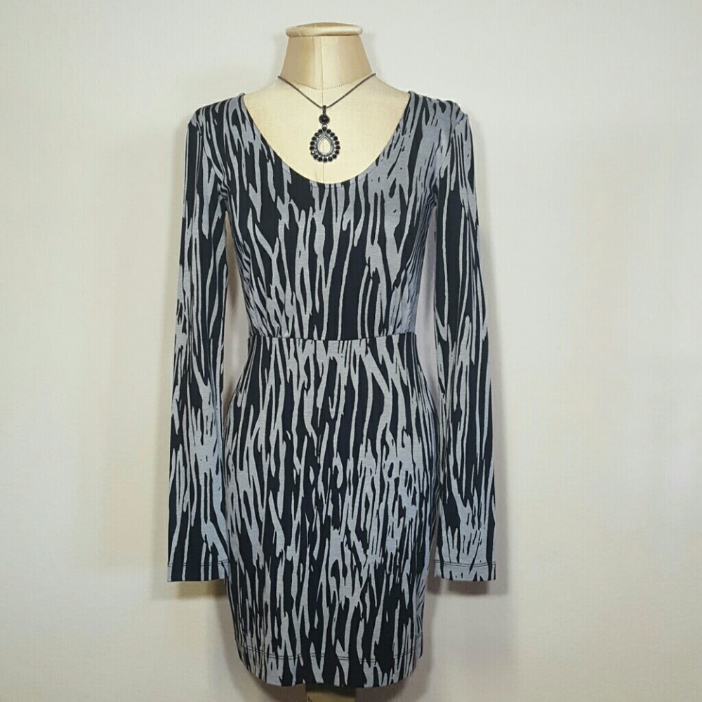 BCBG Black & Grey Zebra Animal Print Bodycon Dress